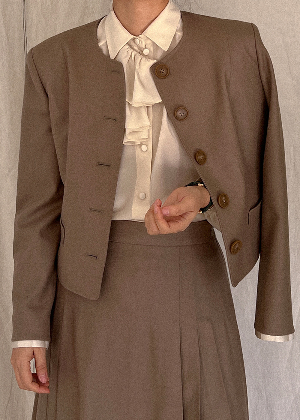 Merino Wool Two-way Crop Jacket (Black, Brown, Gray)