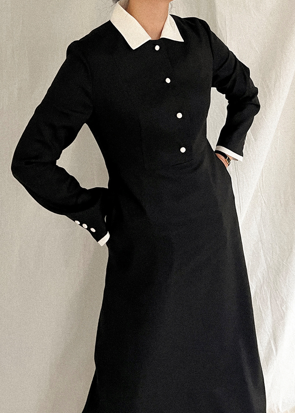 Two-way Collar Black Dress